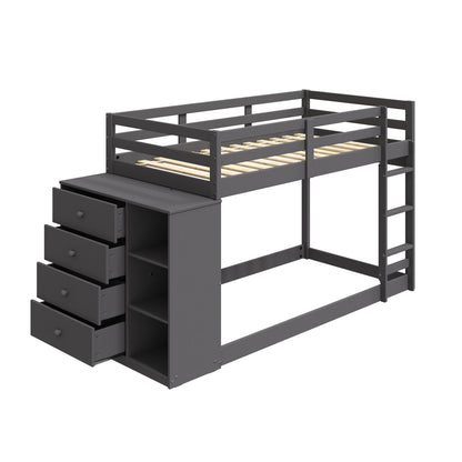 Gaston - Bunk Bed Twin Over Twin With 4 Drawers & 3 Compartments - Gray - The Sleep Loft - Online Mattress Showroom NYC