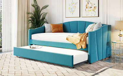 Upholstered Daybed Sofa Bed With Trundle Bed And Wood Slat - The Sleep Loft - Online Mattress Showroom NYC