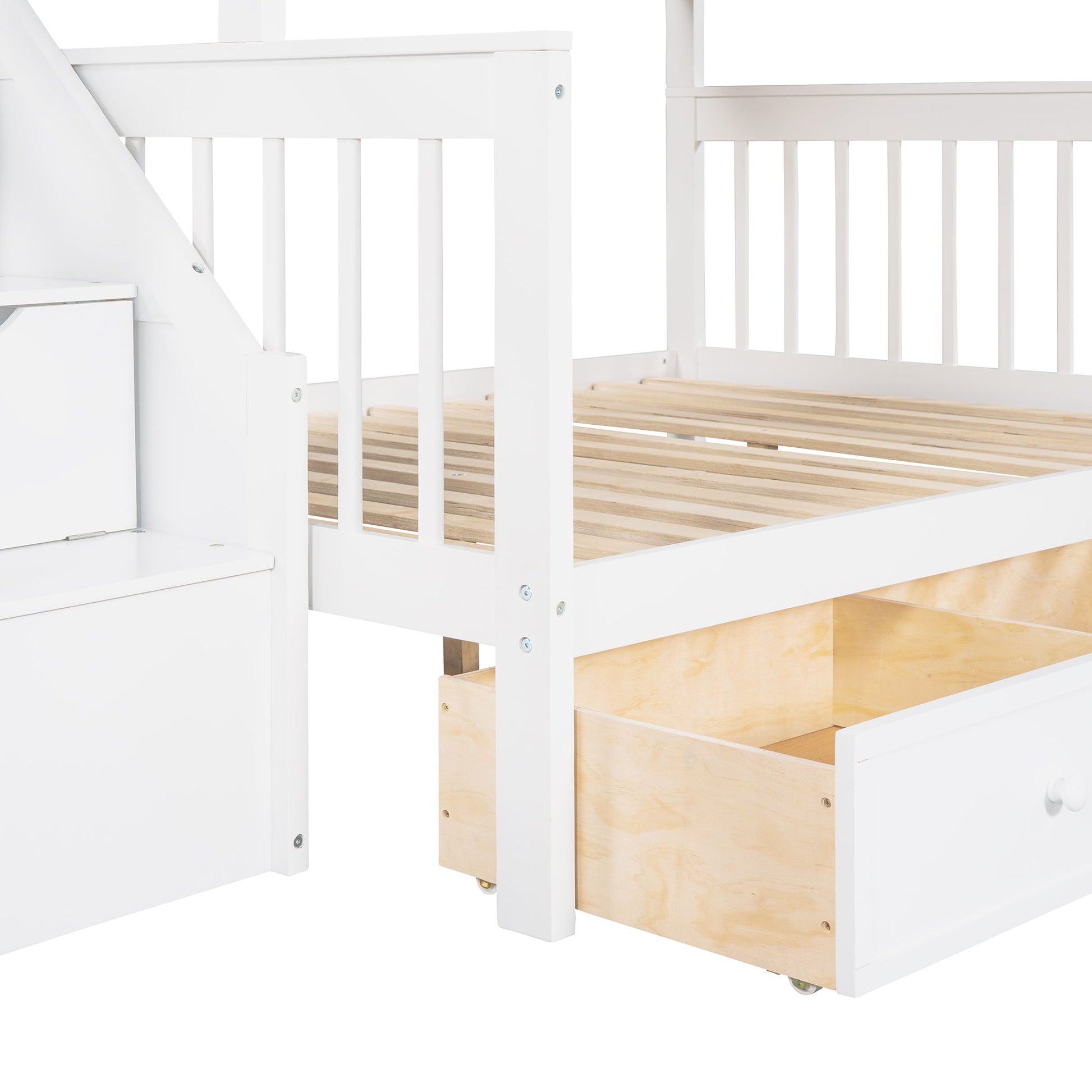 Solid L Shaped Bunk Bed With 3 Drawers, Ladder And Staircase - The Sleep Loft - Online Mattress Showroom NYC