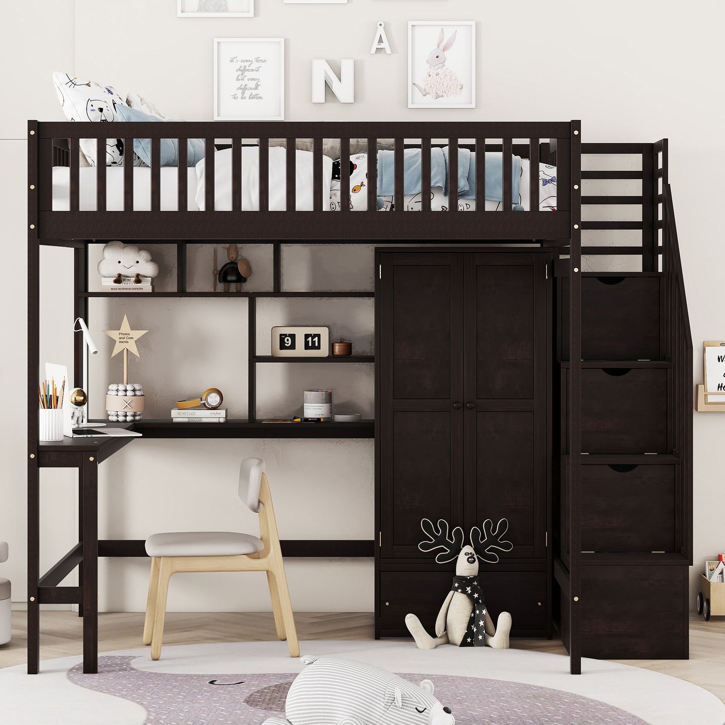 Loft Bed With Bookshelf, Drawers, Desk, And Wardrobe - The Sleep Loft - Online Mattress Showroom NYC
