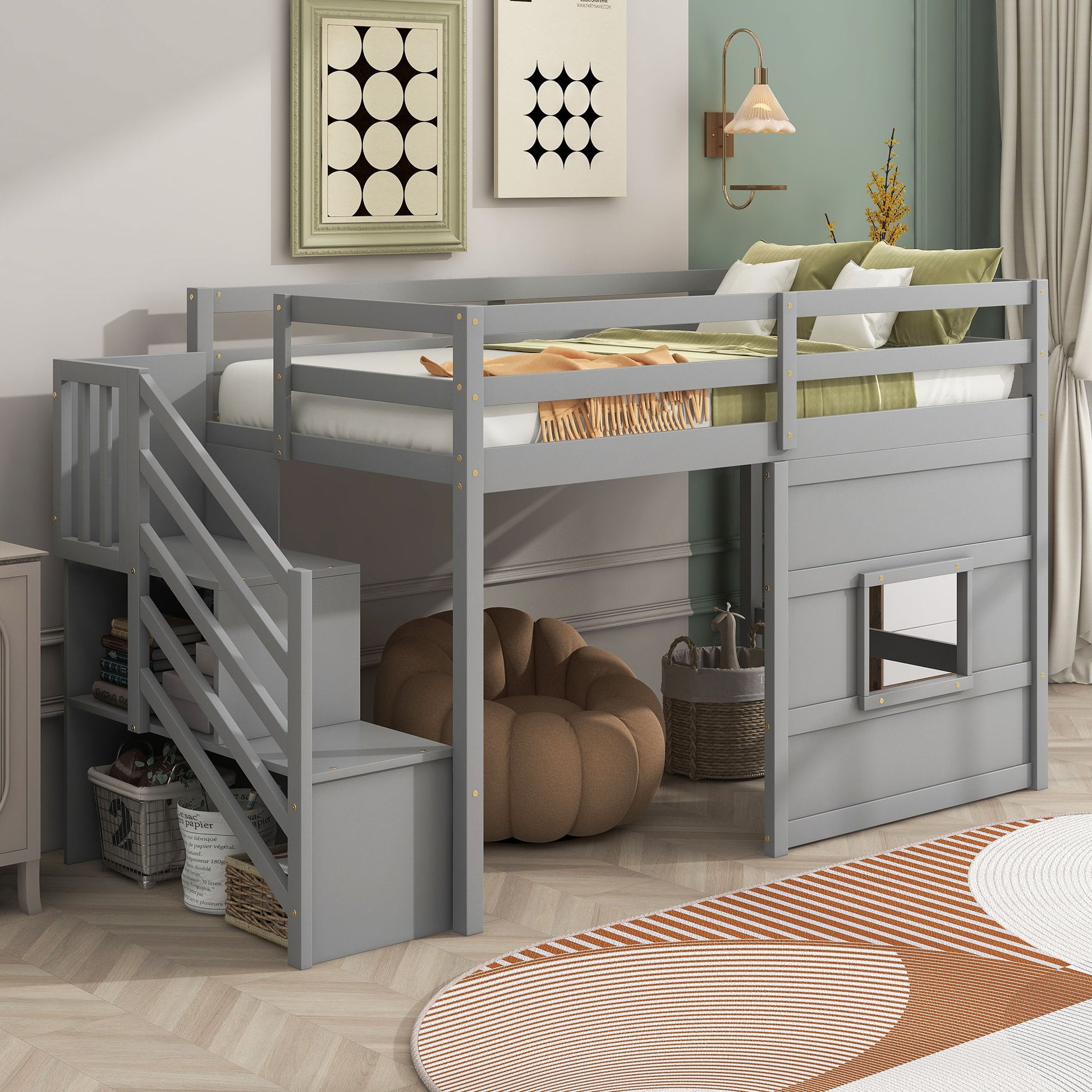 Loft Bed With Storage Staircase, Window & LED Light - The Sleep Loft - Online Mattress Showroom NYC