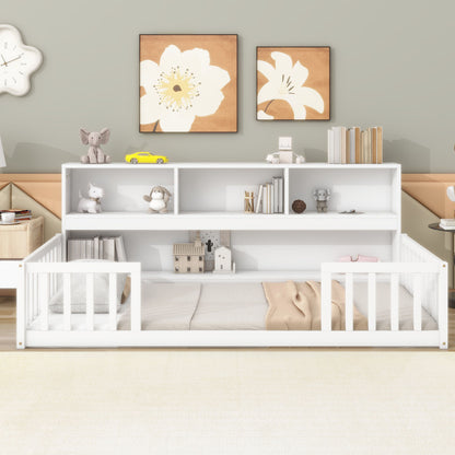 Floor Bed With Bedside Bookcase, Shelves, Guardrails - The Sleep Loft - Online Mattress Showroom NYC