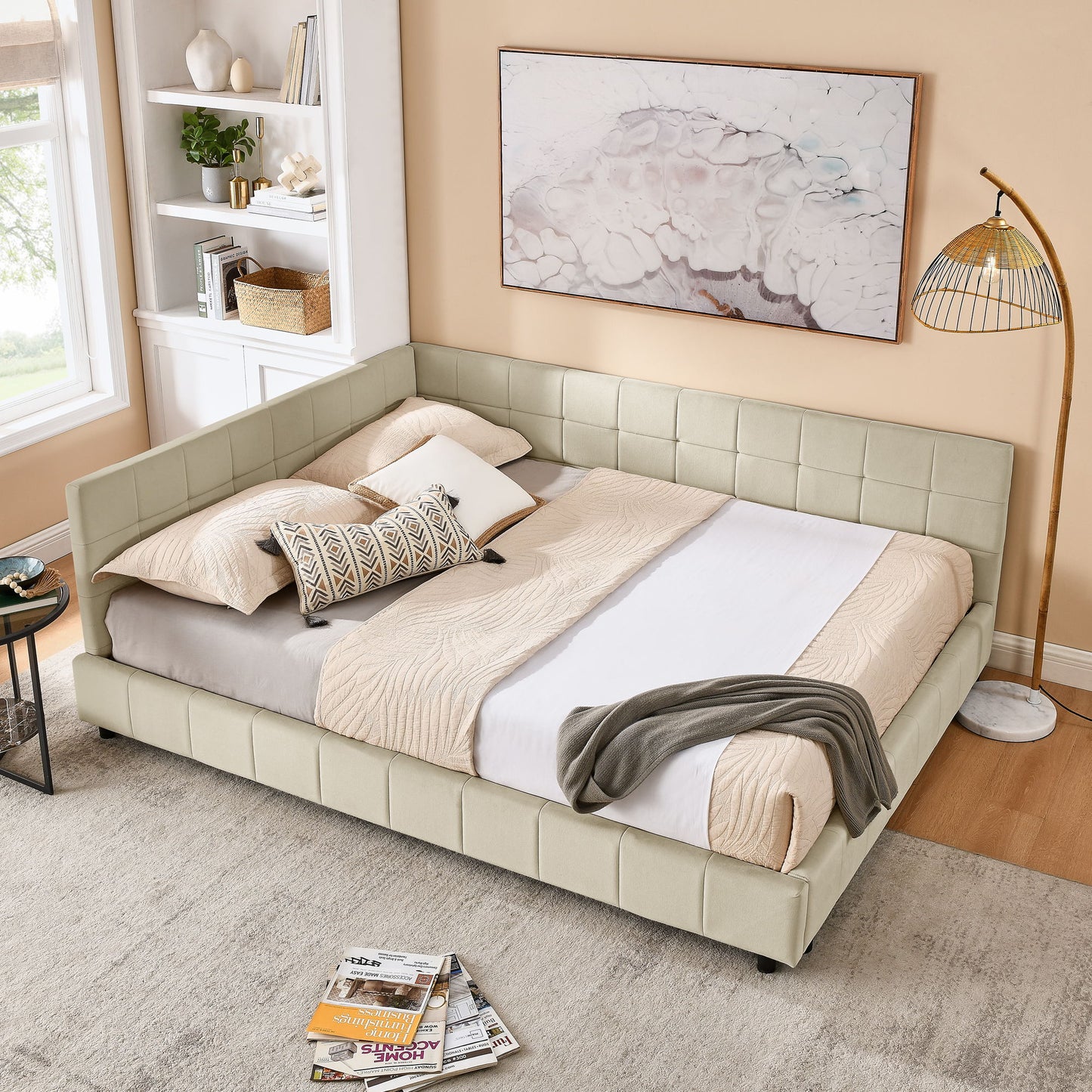 Mid-Century Storage Upholstered Tufted Bed Frame With Backrest And Armrests - The Sleep Loft - Online Mattress Showroom NYC