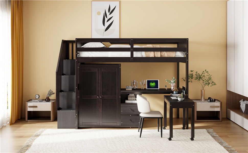 Loft Bed With Stairs, Bookshelf, Drawers, Desk & Wardrobe, Space Saving Multifunctional Furniture - The Sleep Loft - Online Mattress Showroom NYC