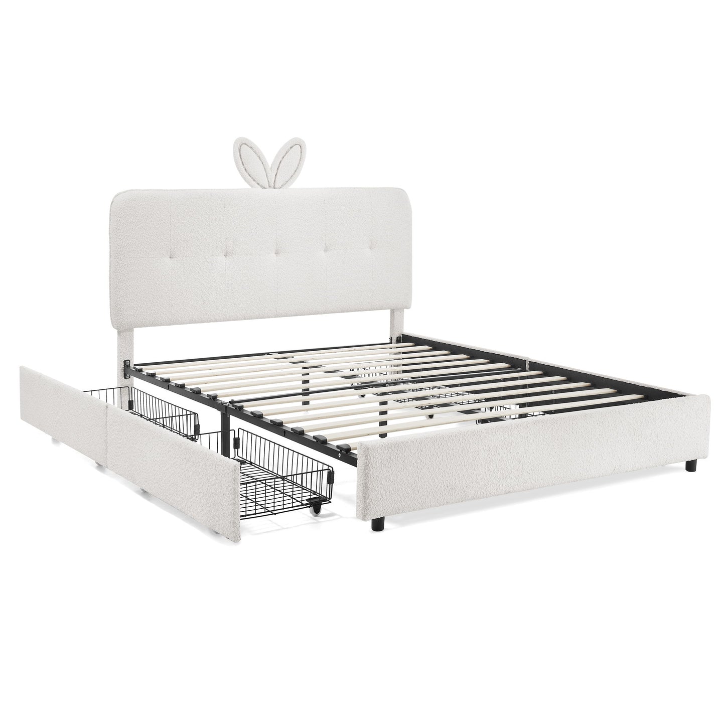 Upholstered Bed With Oversized Rabbit Ear Headboard, LED Lights & 4 Storage Drawers - The Sleep Loft - Online Mattress Showroom NYC