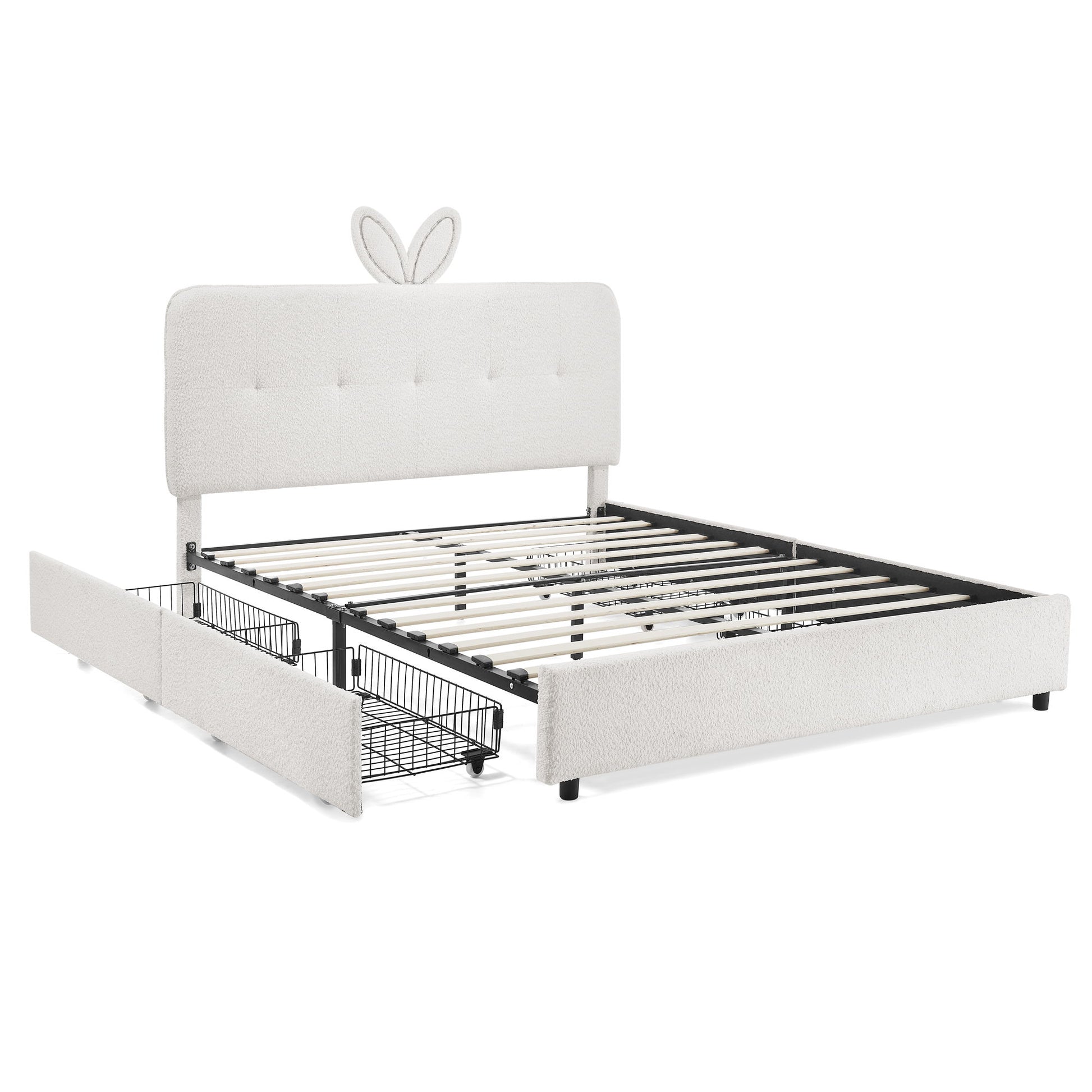 Upholstered Bed With Oversized Rabbit Ear Headboard, LED Lights & 4 Storage Drawers - The Sleep Loft - Online Mattress Showroom NYC