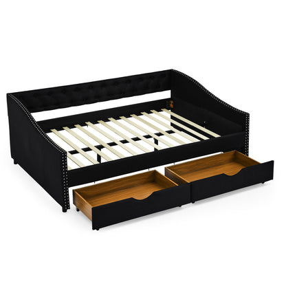 Upholstered Tufted Daybed With 2 Drawers, Waved Arms - The Sleep Loft - Online Mattress Showroom NYC