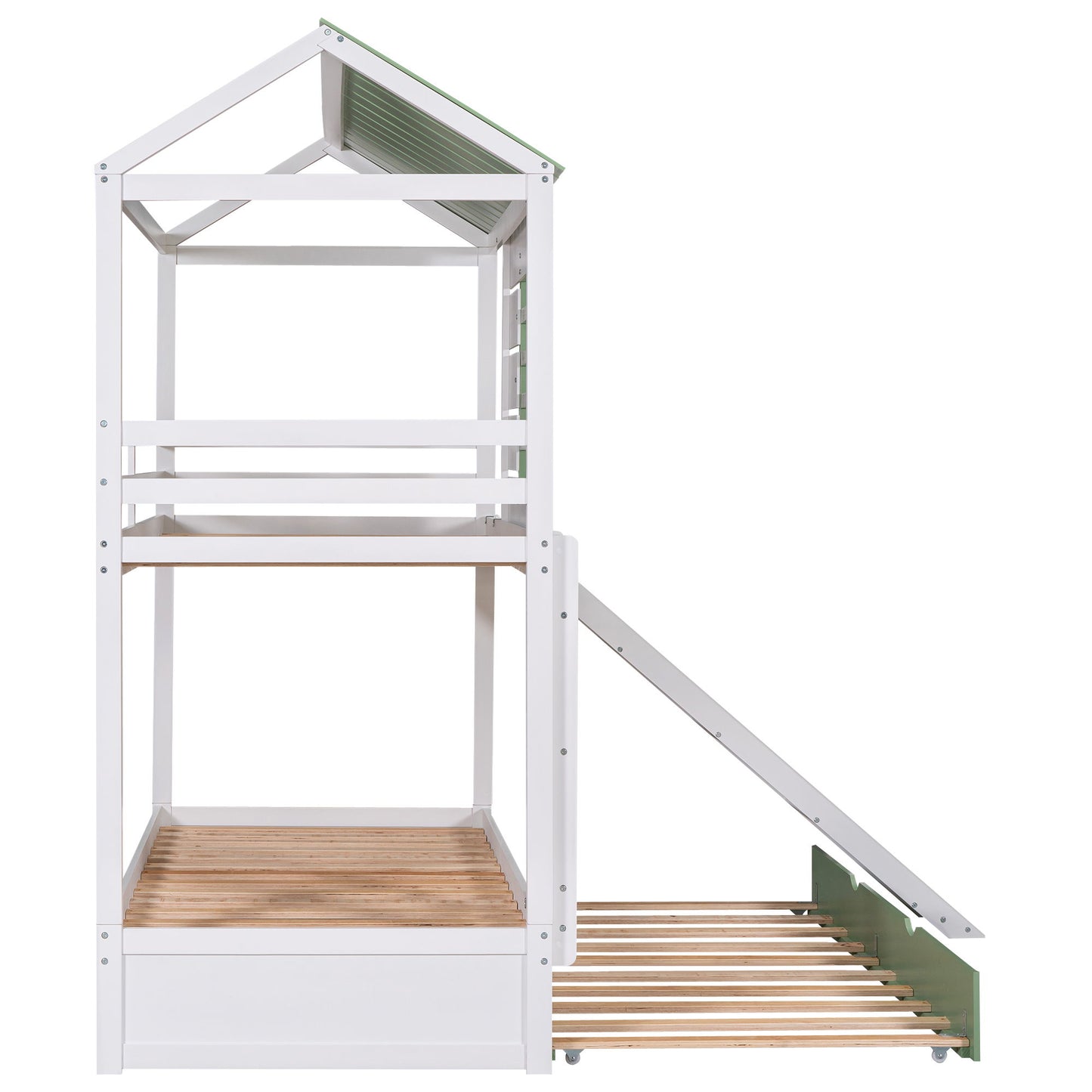 Twin Over Twin House Bunk Bed With Convertible Slide And Trundle - White - The Sleep Loft - Online Mattress Showroom NYC