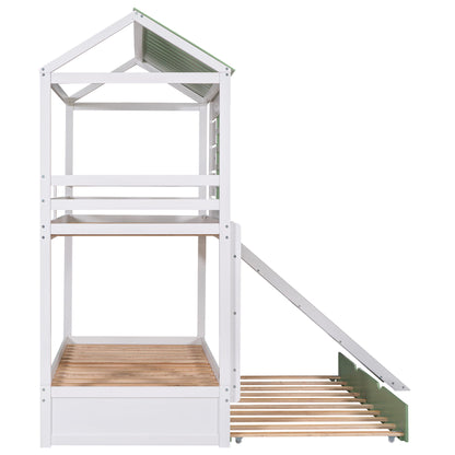 Twin Over Twin House Bunk Bed With Convertible Slide And Trundle - White - The Sleep Loft - Online Mattress Showroom NYC
