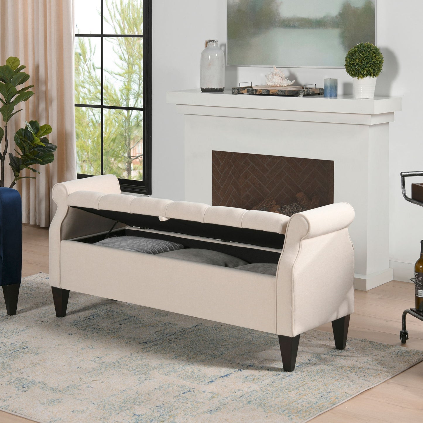 Jacqueline - Tufted Roll Arm Storage Bench - The Sleep Loft - Online Mattress Showroom NYC