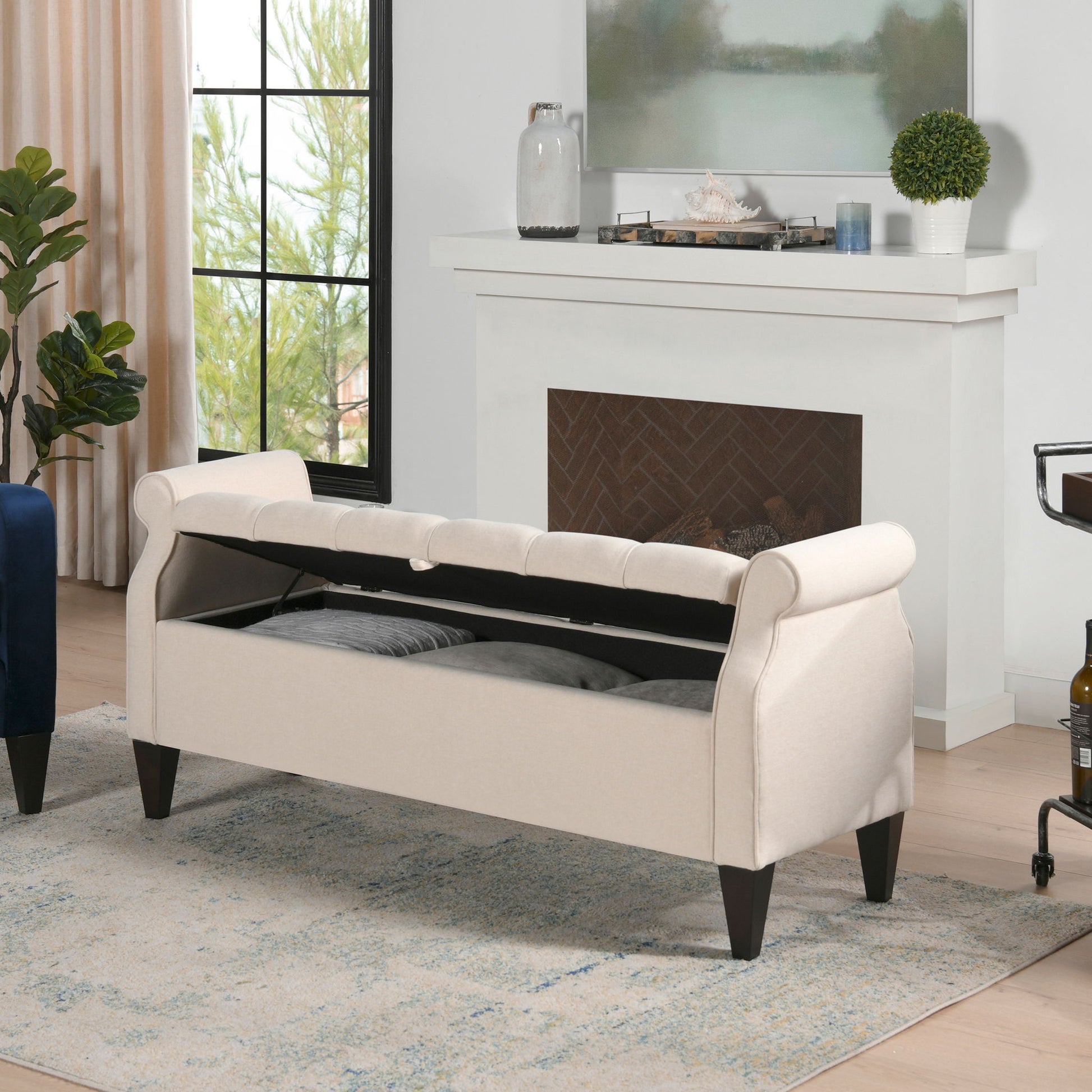 Jacqueline - Tufted Roll Arm Storage Bench - The Sleep Loft - Online Mattress Showroom NYC