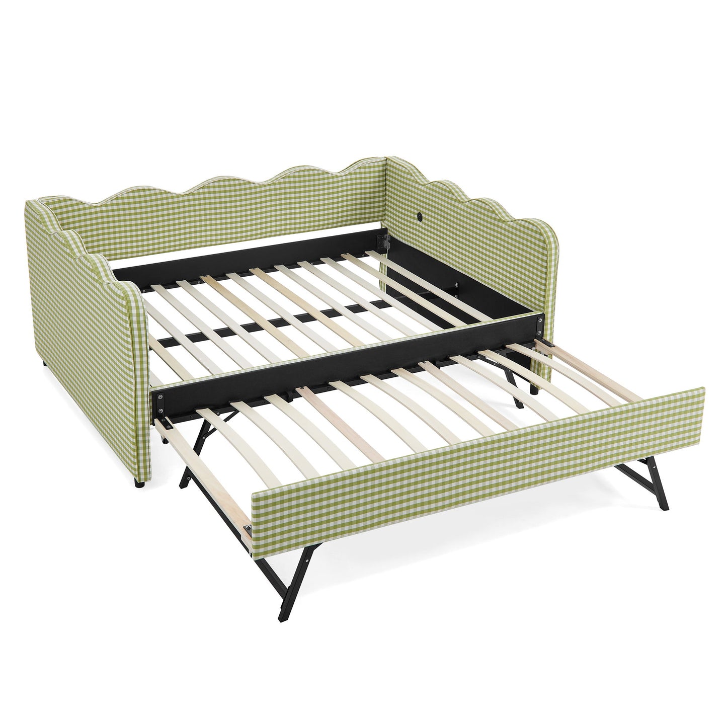 Gingham Daybed With USB Charging Port, Wave-Shaped Design - The Sleep Loft - Online Mattress Showroom NYC