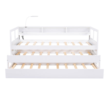 Daybed With 2 Trundles, 3 Storage Cubbies, Built In USB Charging Light - The Sleep Loft - Online Mattress Showroom NYC