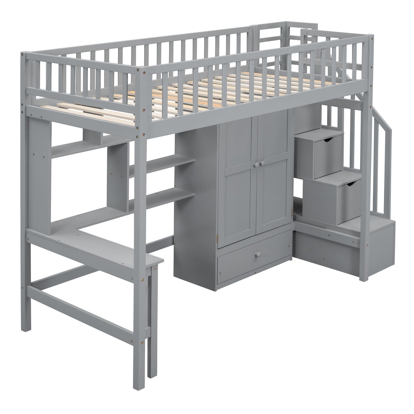 Loft Bed With Bookshelf, Drawers, Desk, And Wardrobe - The Sleep Loft - Online Mattress Showroom NYC