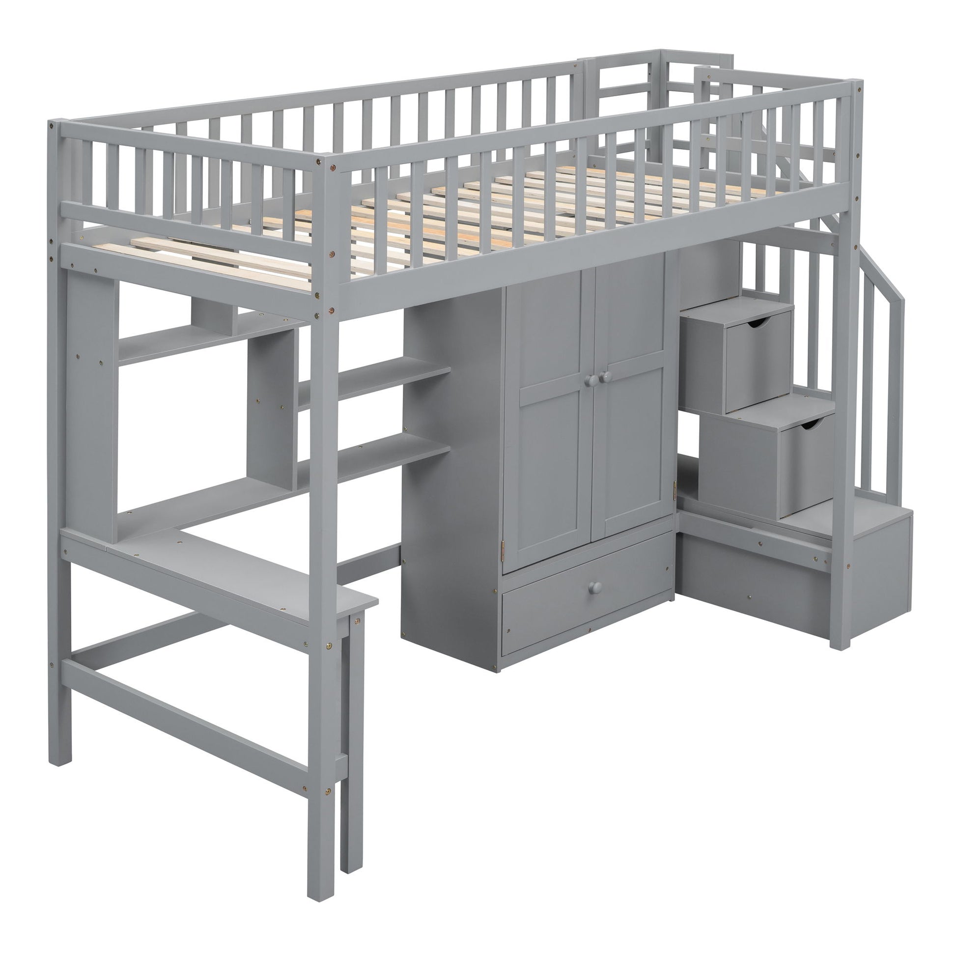 Loft Bed With Bookshelf, Drawers, Desk, And Wardrobe - The Sleep Loft - Online Mattress Showroom NYC