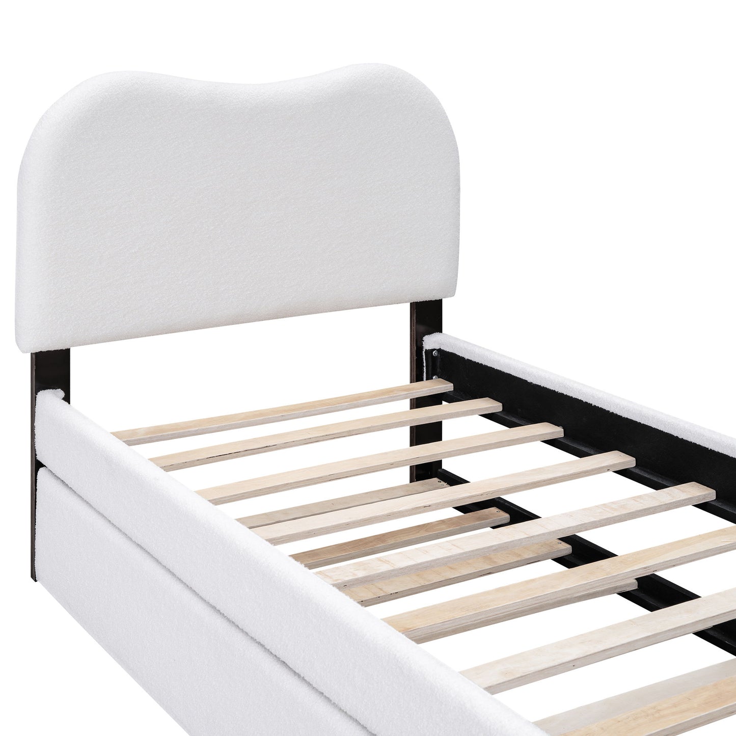 Upholstered Platform Bed With Wood Supporting Feet And Trundle - The Sleep Loft - Online Mattress Showroom NYC