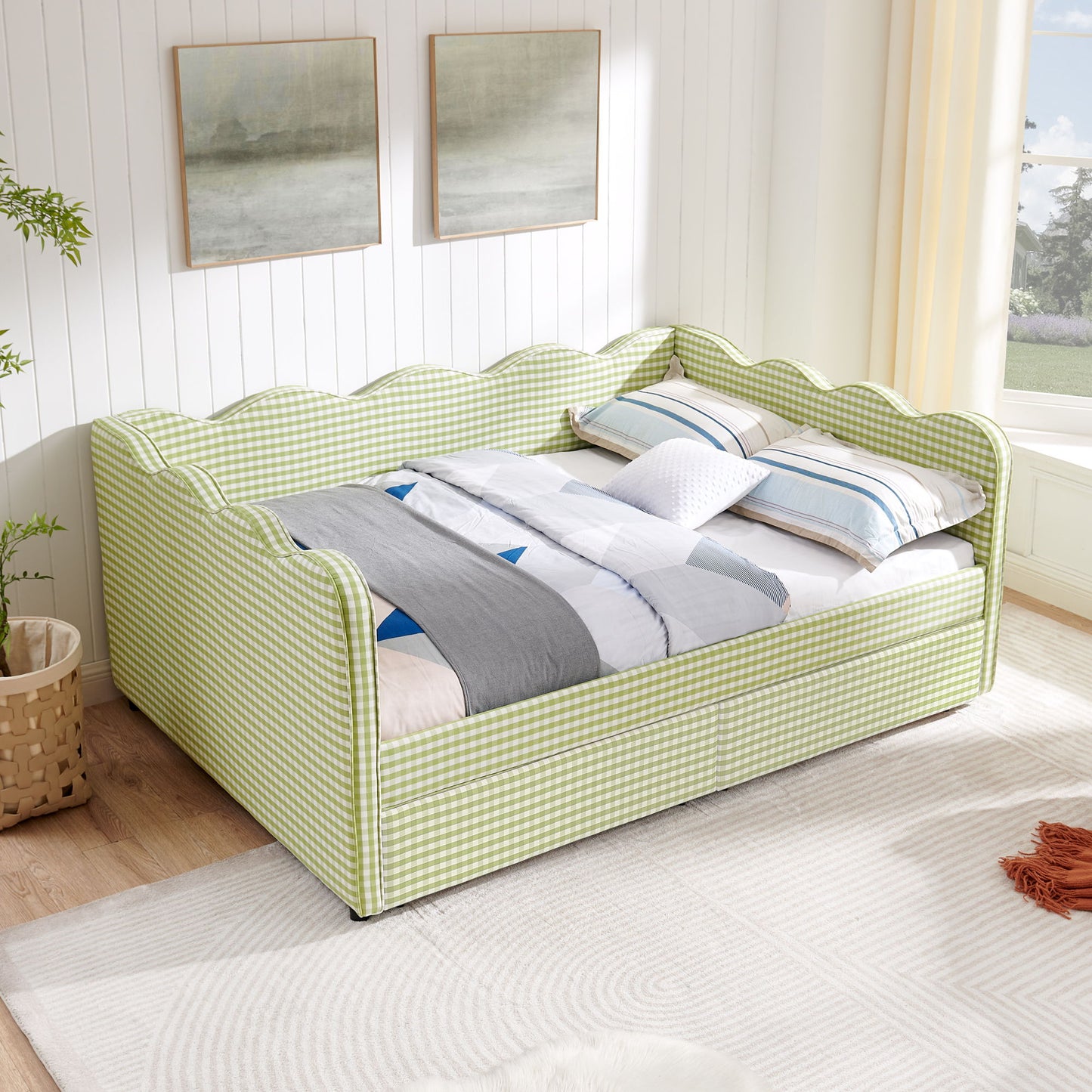 Gingham Daybed With USB Charging Port, Wave-Shaped Design - The Sleep Loft - Online Mattress Showroom NYC