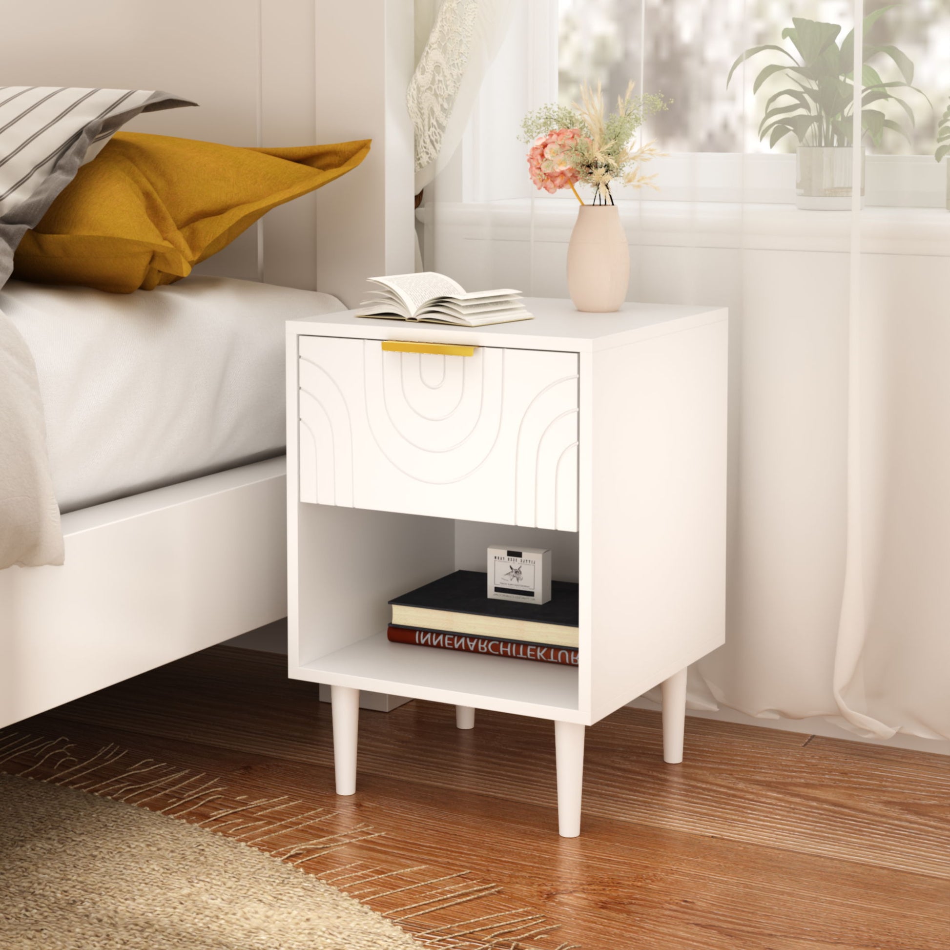 Nightstand With 1 Drawer And Open Shelf - White - The Sleep Loft - Online Mattress Showroom NYC