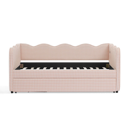 Gingham Daybed With USB Charging Port, Wave Shaped Design - The Sleep Loft - Online Mattress Showroom NYC
