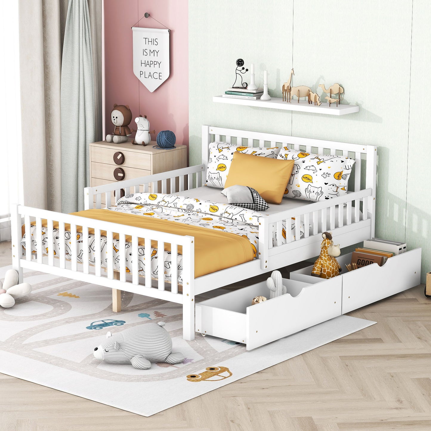 Platform Bed With Guardrails On Both Sides And 2 Storage Drawers - The Sleep Loft - Online Mattress Showroom NYC