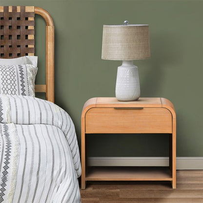1 Drawer Waterfall Nightstand With Mid Century Design - Natural - The Sleep Loft - Online Mattress Showroom NYC
