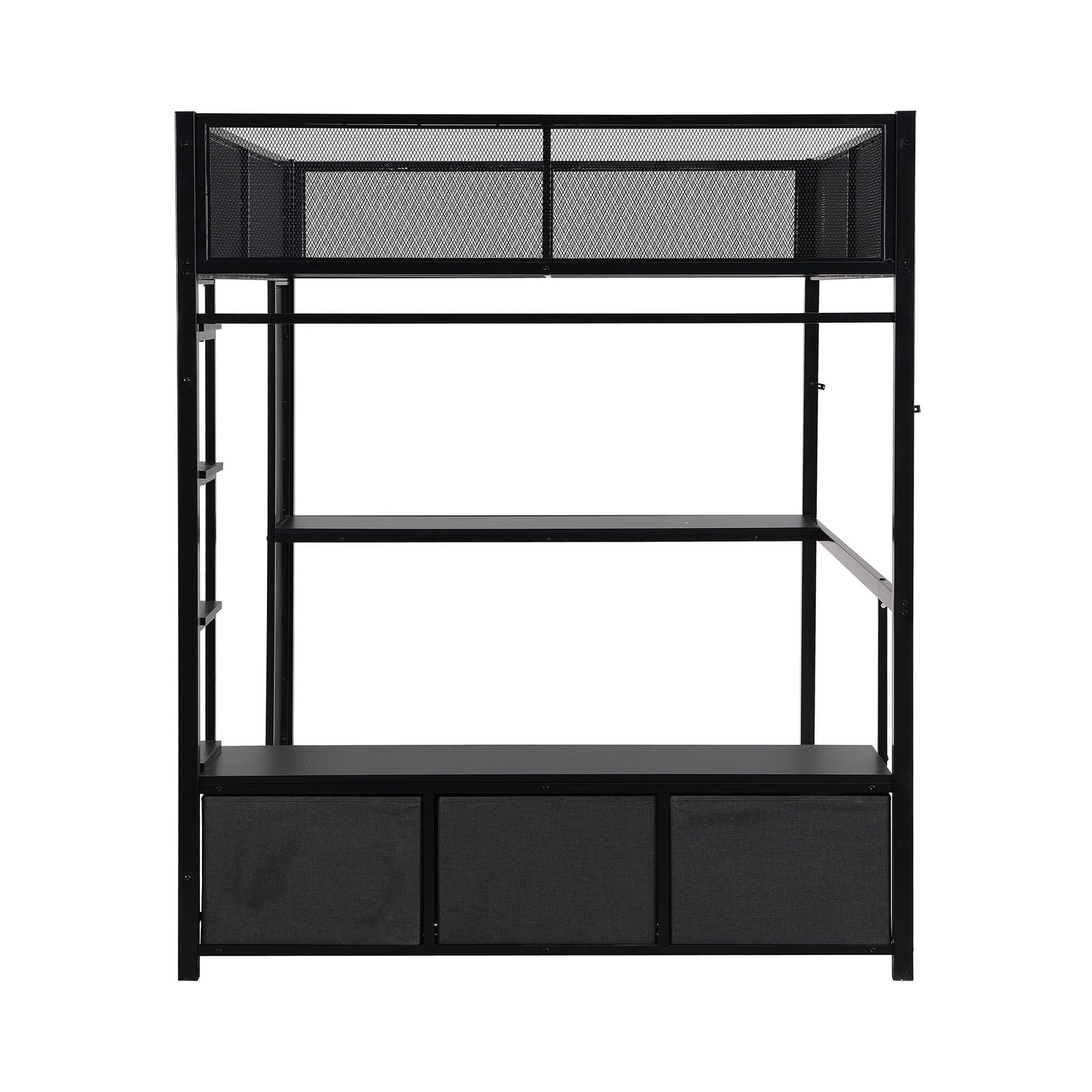 Full Size Gaming Loft Bed With LED Desk, Open Wardrobe, 3 Linen Storage Drawers - Black - The Sleep Loft - Online Mattress Showroom NYC