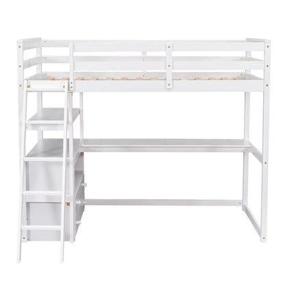 Modern Loft Bed With Built In Desk, Shelves, And 2 Drawers - The Sleep Loft - Online Mattress Showroom NYC