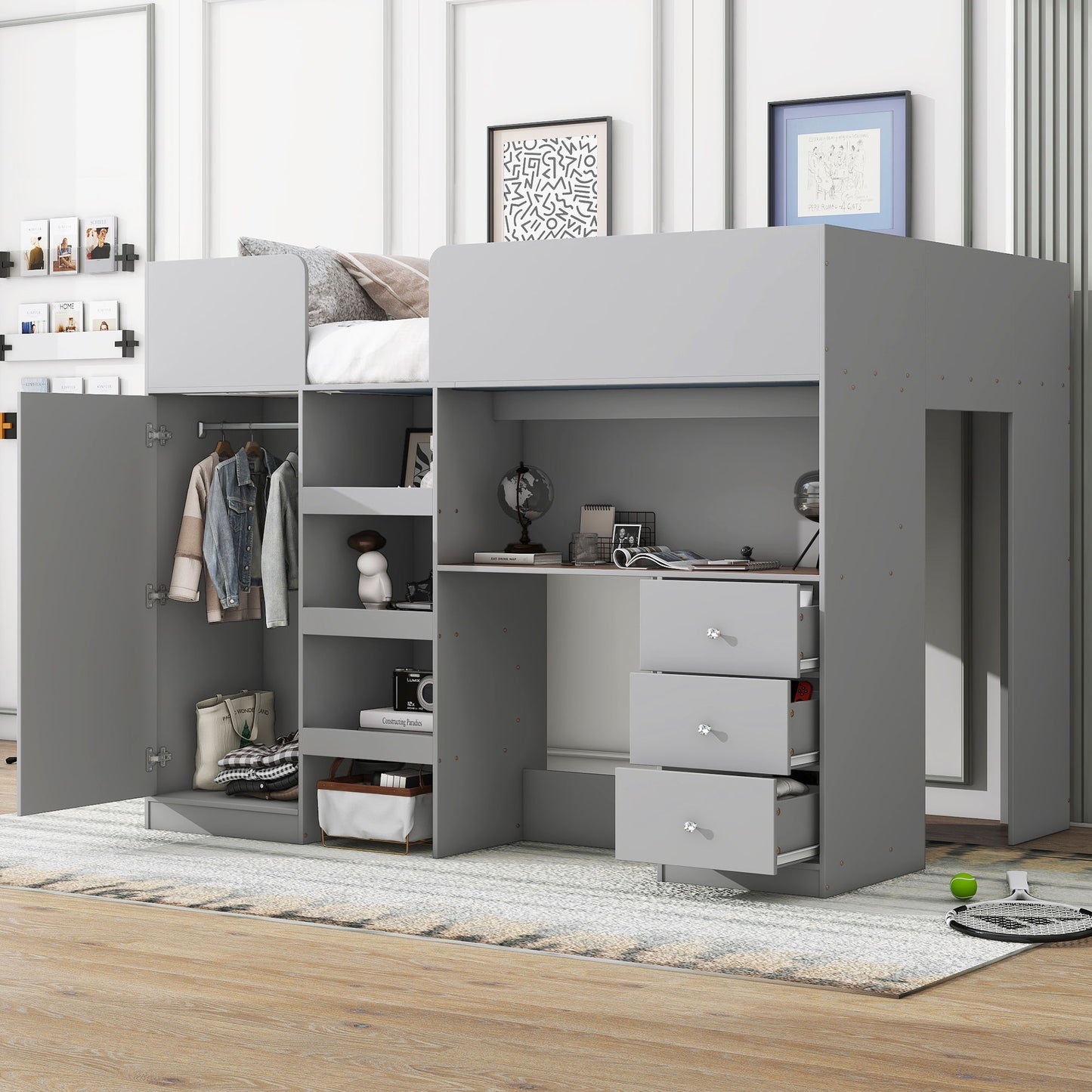 Loft Bed With Built In Wardrobe, Desk, Shelves, And Drawers - The Sleep Loft - Online Mattress Showroom NYC