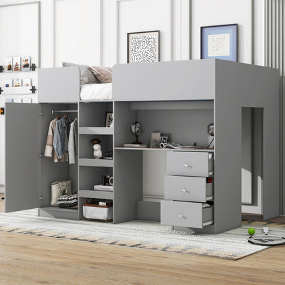 Loft Bed With Built In Wardrobe, Desk, Shelves, And Drawers - The Sleep Loft - Online Mattress Showroom NYC