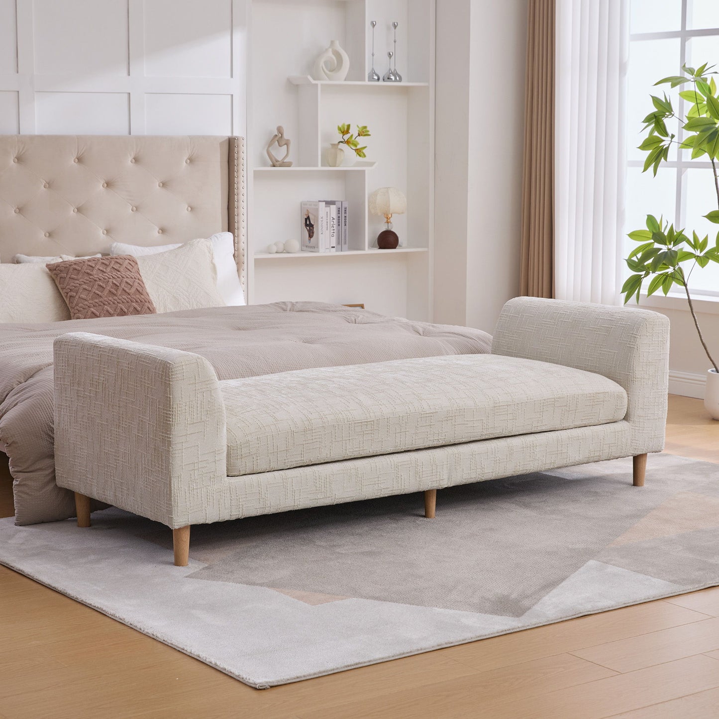 Modern Upholstered End Of Bed Bench With Armrests - The Sleep Loft - Online Mattress Showroom NYC