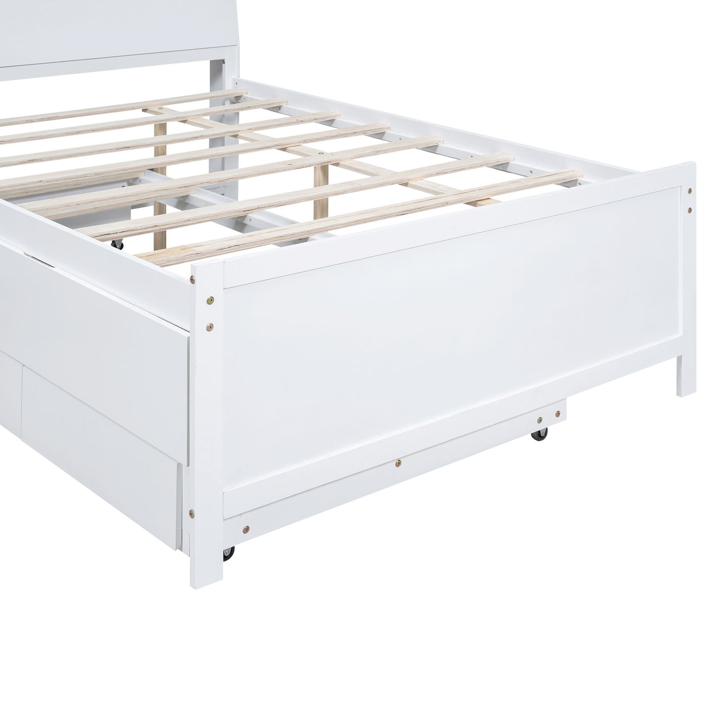 Full Size Platform Bed With Storage LED Headboard, Twin Trundle And 3 Drawers - White - The Sleep Loft - Online Mattress Showroom NYC
