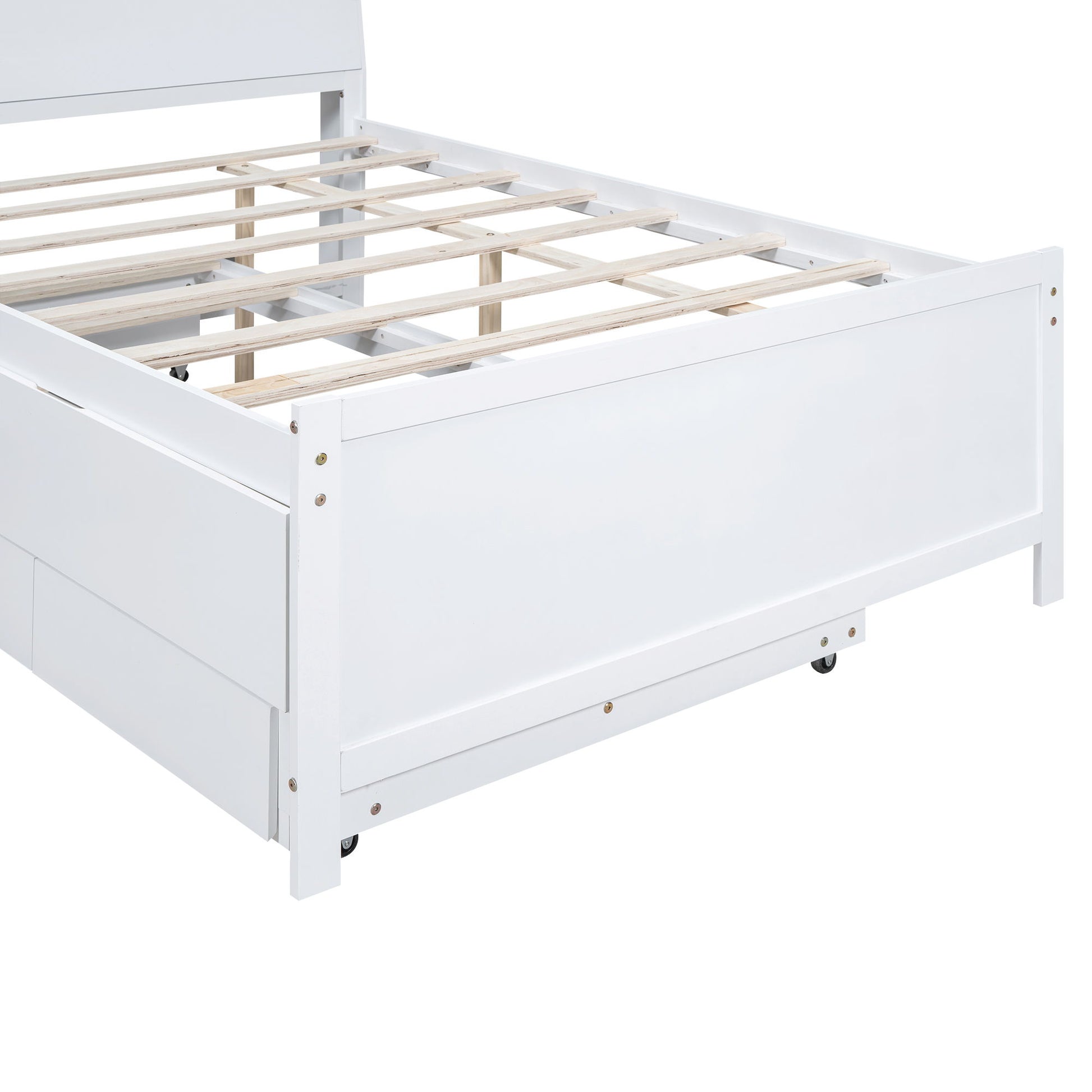 Full Size Platform Bed With Storage LED Headboard, Twin Trundle And 3 Drawers - White - The Sleep Loft - Online Mattress Showroom NYC