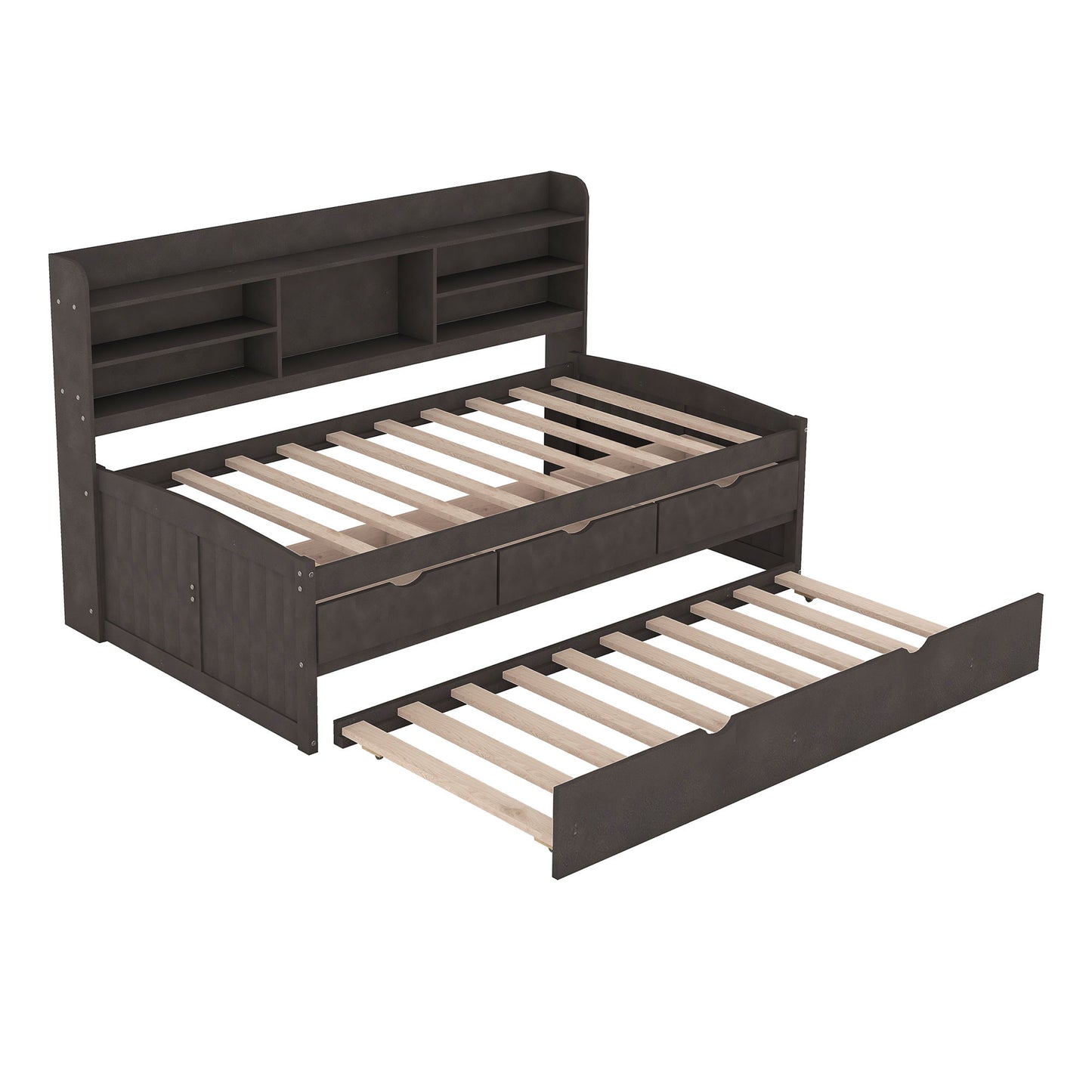 Captain Bed With Built In Bookshelves, 3 Storage Drawers, And Trundle - The Sleep Loft - Online Mattress Showroom NYC