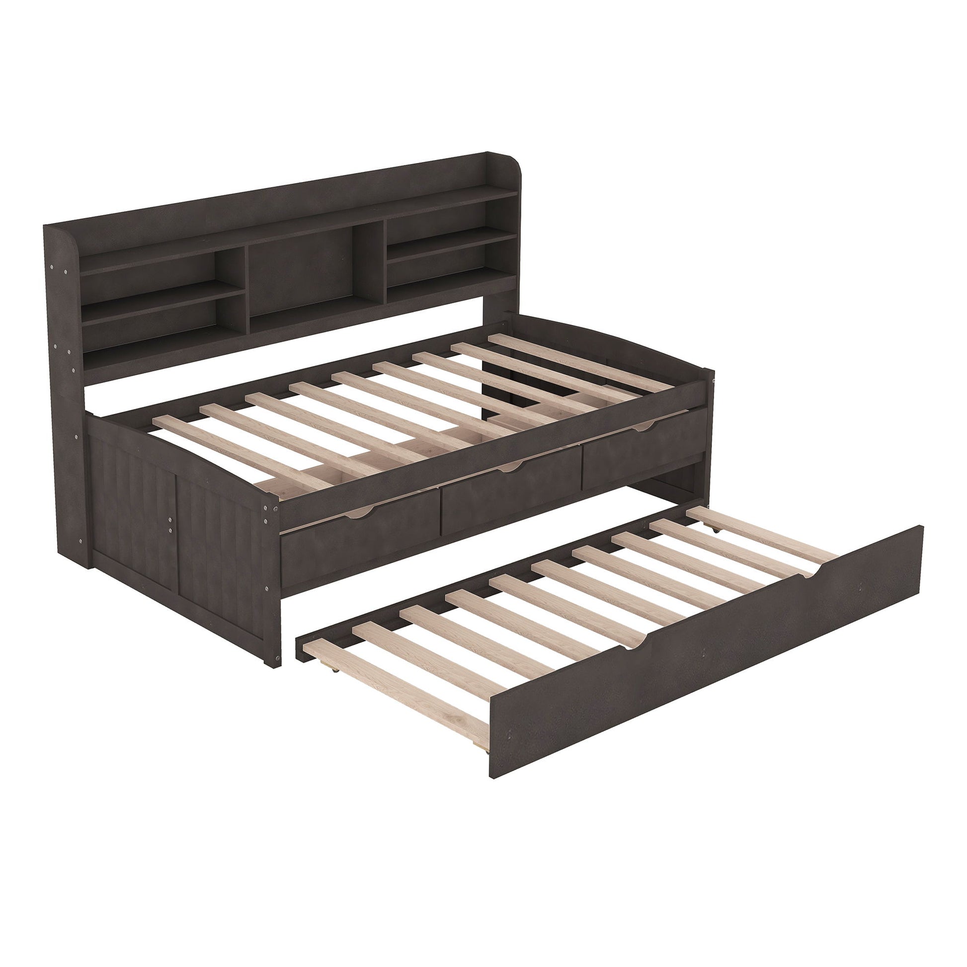 Captain Bed With Built In Bookshelves, 3 Storage Drawers, And Trundle - The Sleep Loft - Online Mattress Showroom NYC