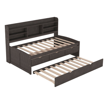 Captain Bed With Built In Bookshelves, 3 Storage Drawers, And Trundle - The Sleep Loft - Online Mattress Showroom NYC