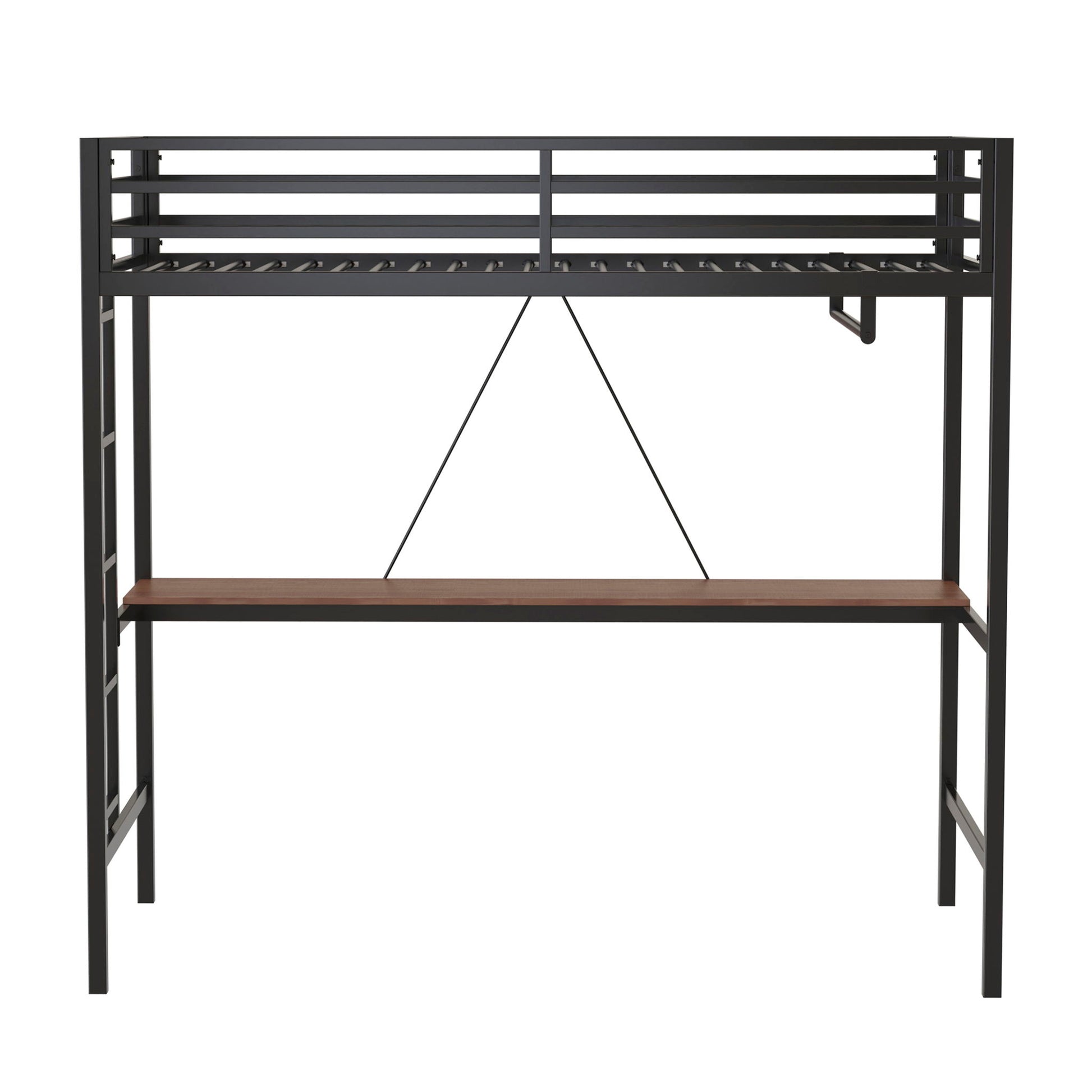 Adam - Twin Loft Bunk Bed With Cinnamon Wood Desk And Closet Rod - Black - The Sleep Loft - Online Mattress Showroom NYC