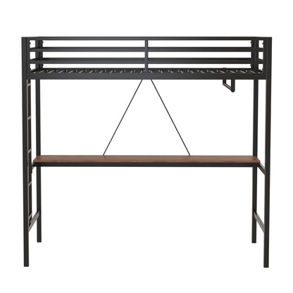 Adam - Twin Loft Bunk Bed With Cinnamon Wood Desk And Closet Rod - Black - The Sleep Loft - Online Mattress Showroom NYC