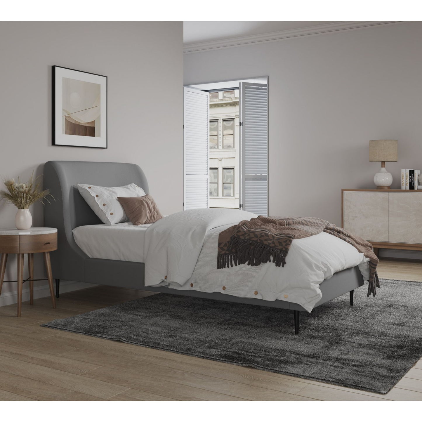 Twin Bed With Curved Headboard - Gray / Black - The Sleep Loft - Online Mattress Showroom NYC
