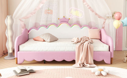 Extending Daybed With LED Lights, Modern Upholstered Princess Daybed With Crown Headboard - The Sleep Loft - Online Mattress Showroom NYC