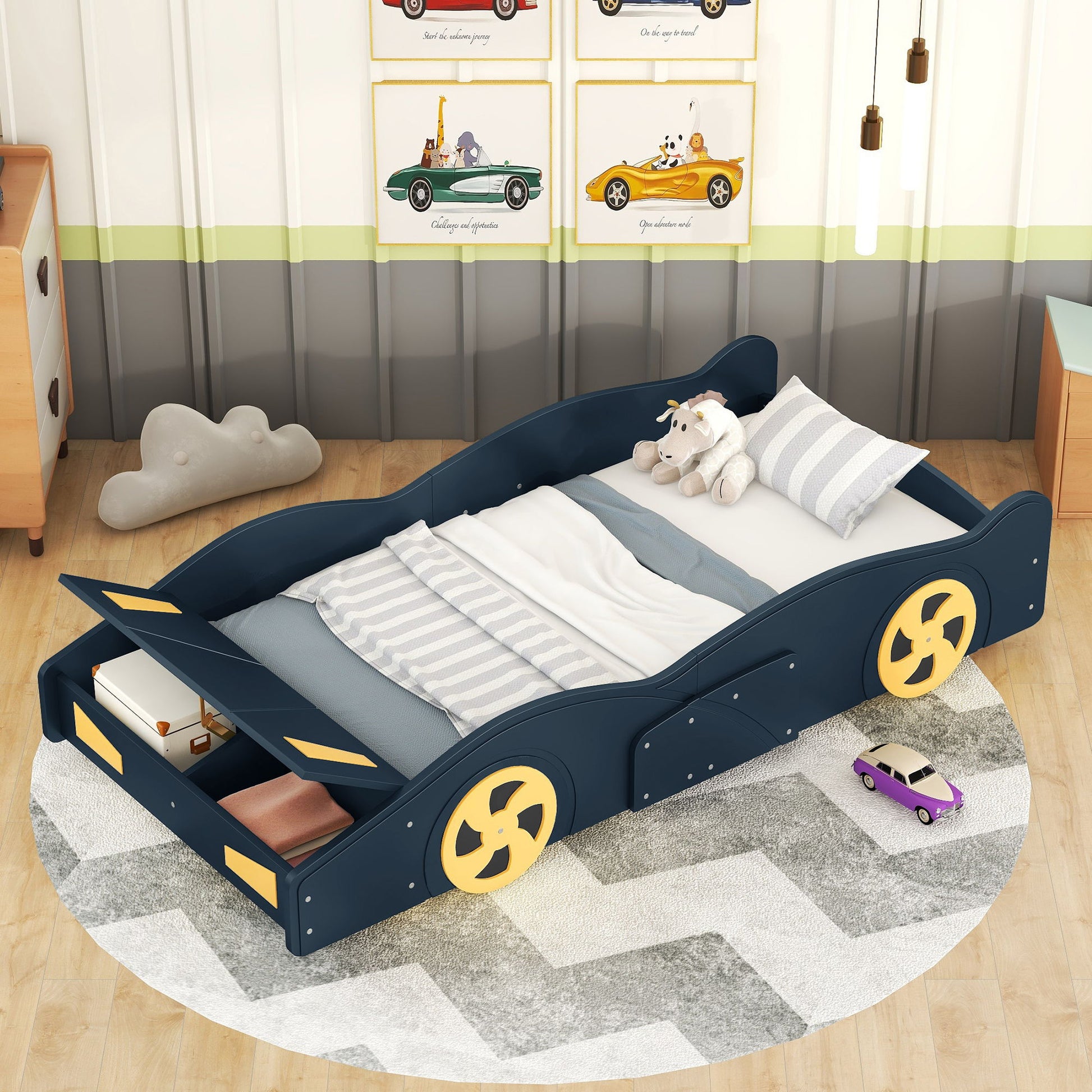 Race Car Shaped Platform Bed With Wheels And Storage - The Sleep Loft - Online Mattress Showroom NYC