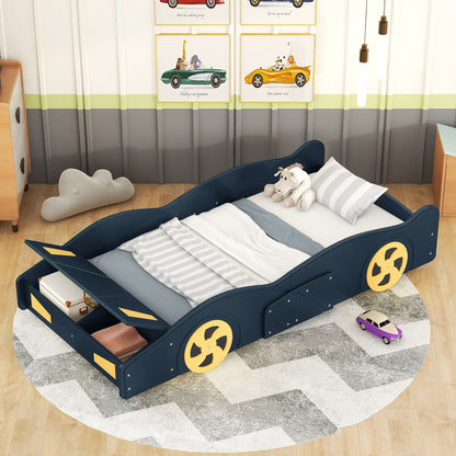Race Car Shaped Platform Bed With Wheels And Storage - The Sleep Loft - Online Mattress Showroom NYC