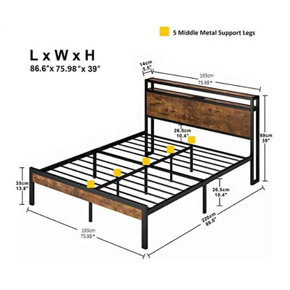 Metal Platform Bed Frame With Wooden Headboard And Footboard With USB Liner, No Box Spring Needed, Under Bed Storage - The Sleep Loft - Online Mattress Showroom NYC