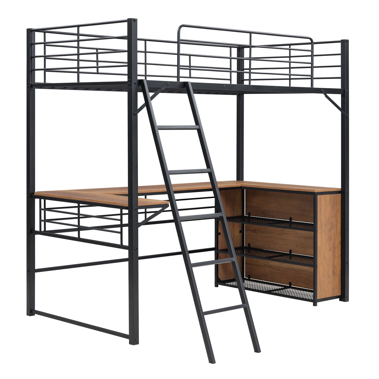 Loft Bed & 3 Layers Of Shelves And L-Shaped Desk - The Sleep Loft - Online Mattress Showroom NYC