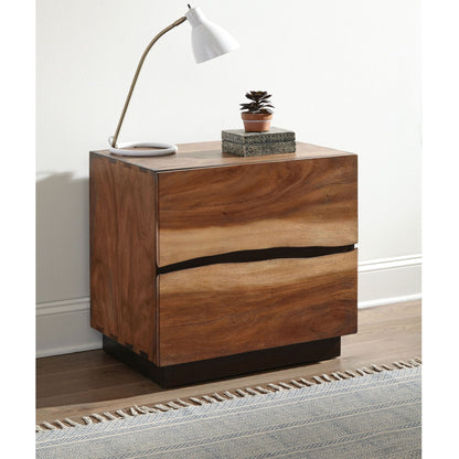 Wooden 2 Drawer Nightstand With Smokey And Asymmetrical Design - Walnut - The Sleep Loft - Online Mattress Showroom NYC