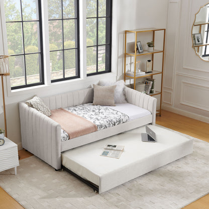 Upholstered Daybed With Trundle With Vertical Stripes - The Sleep Loft - Online Mattress Showroom NYC