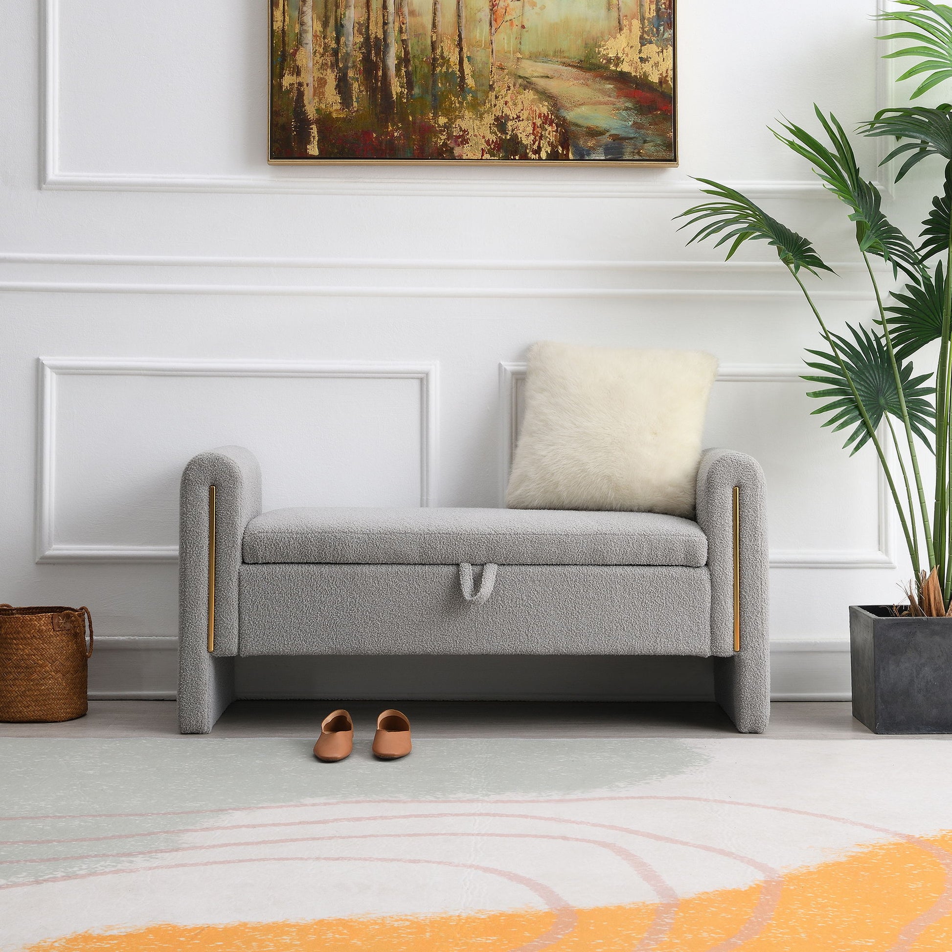 Modern Teddy Upholstered Large Bed End Bench With Arms And Storage - The Sleep Loft - Online Mattress Showroom NYC