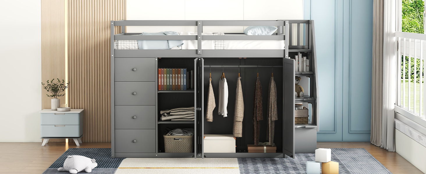 Loft Bed With Built In Wardrobes, Cabinets And Drawers - The Sleep Loft - Online Mattress Showroom NYC