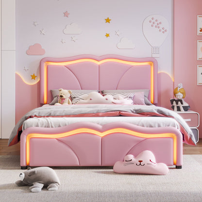 Upholstered Platform Bed & Curve Shaped And Height Adjustable Headboard, LED Light Strips - The Sleep Loft - Online Mattress Showroom NYC