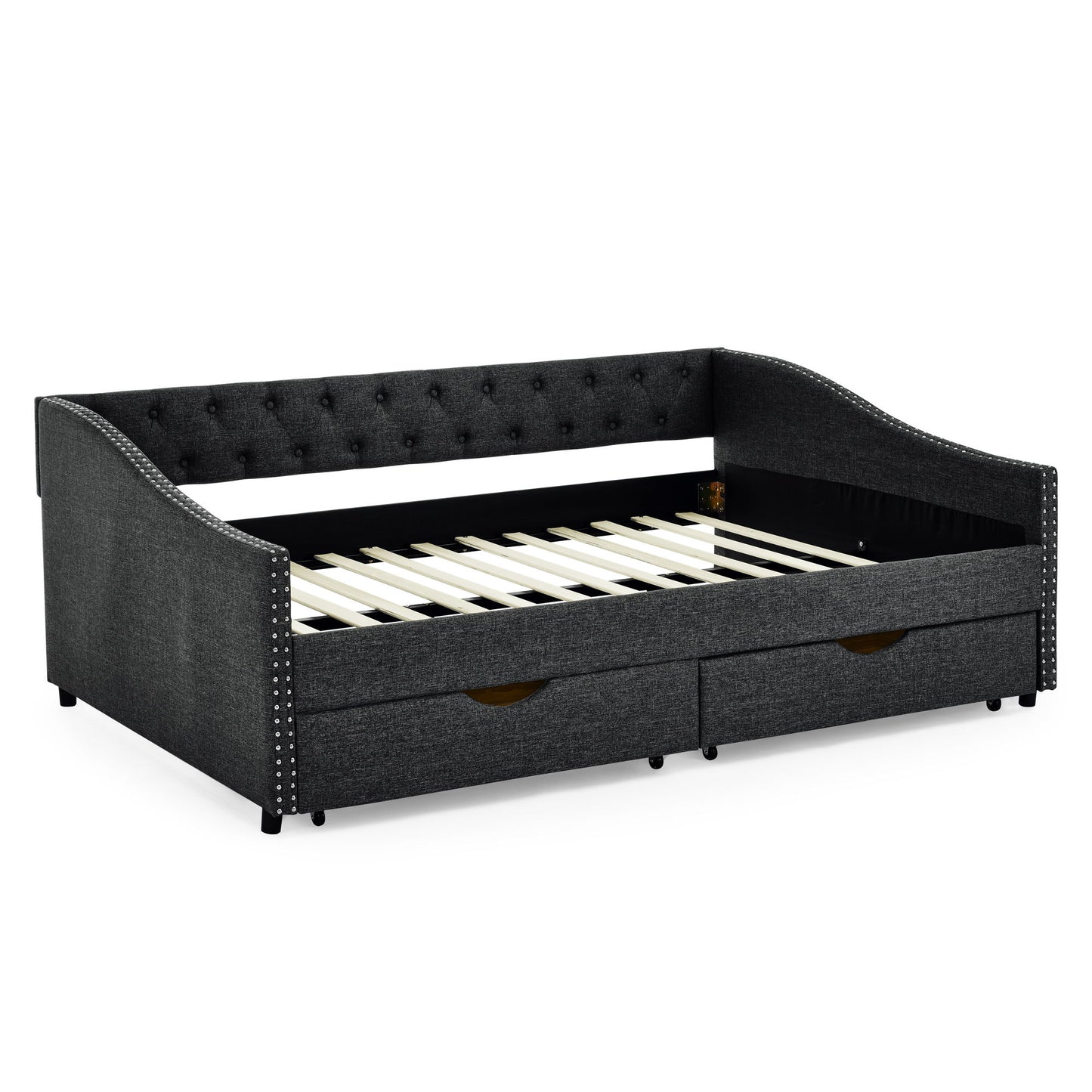 Upholstered Tufted Daybed With Drawers, Waved Arms - The Sleep Loft - Online Mattress Showroom NYC