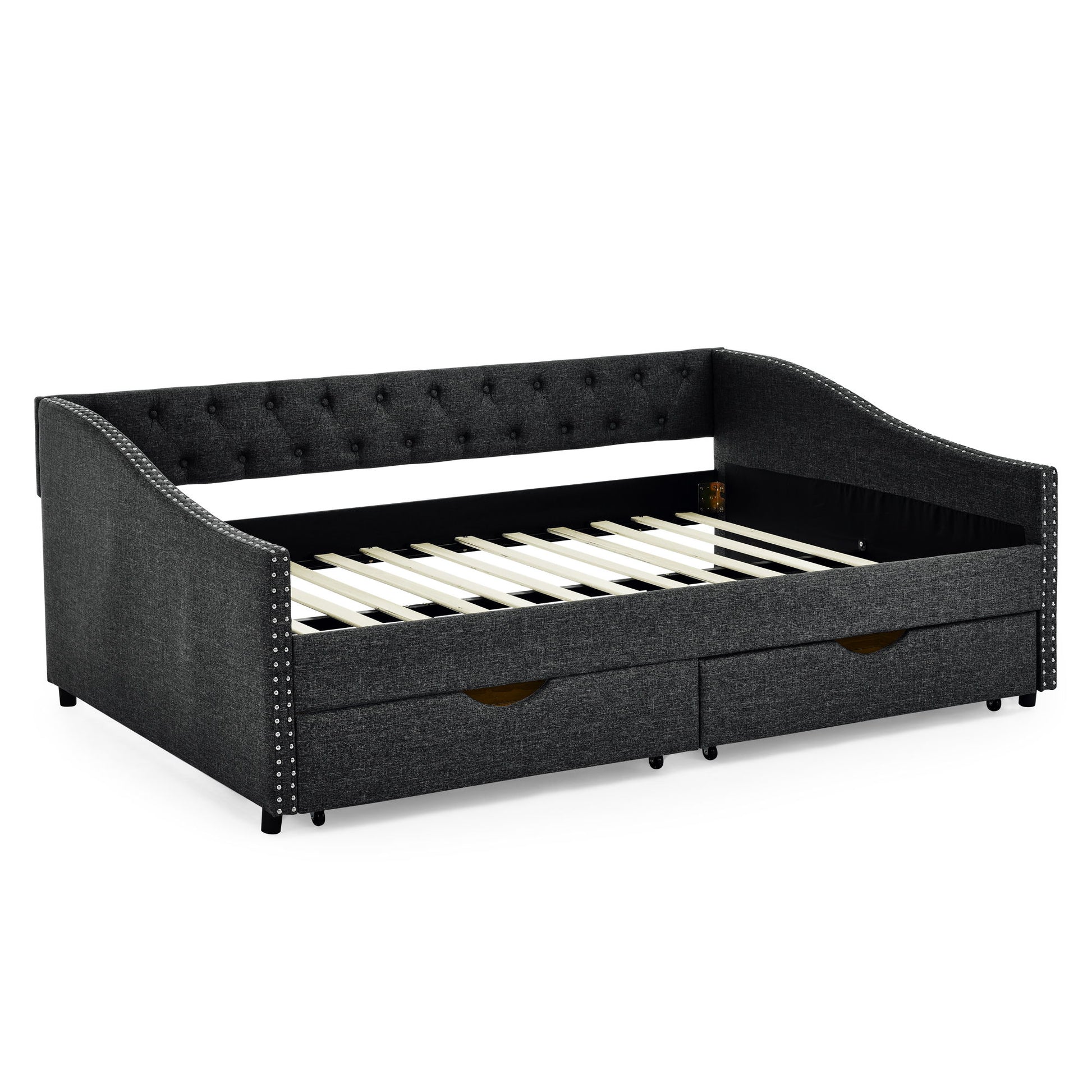 Upholstered Tufted Daybed With Drawers, Waved Arms - The Sleep Loft - Online Mattress Showroom NYC
